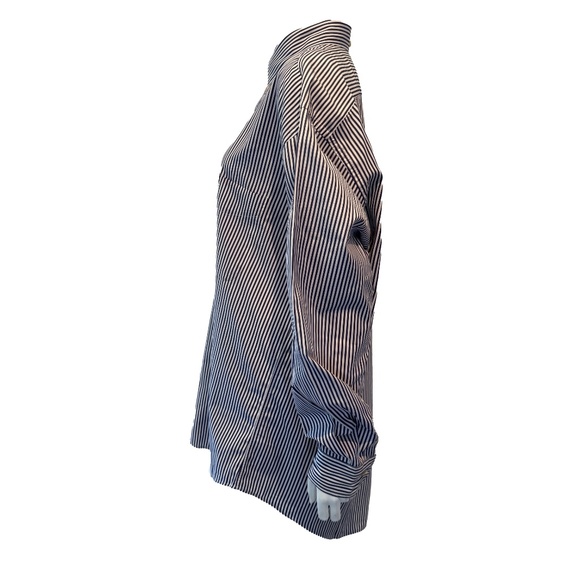 Faconnable Nautical Stripe Button Shirt L Long Sleeve Blue White Coastal Classic - Picture 4 of 8